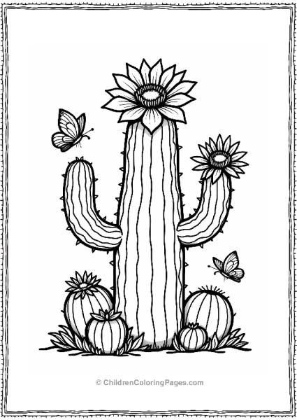 Cactus With Colorful Flowers Free PDF Printable