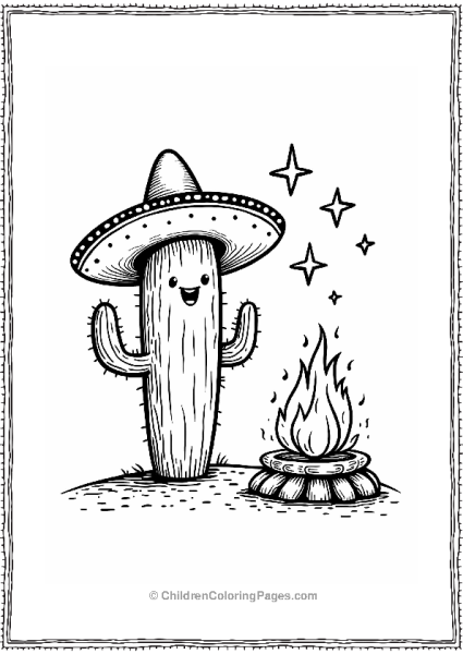 Cactus With Sombrero By A Campfire Free PDF Printable