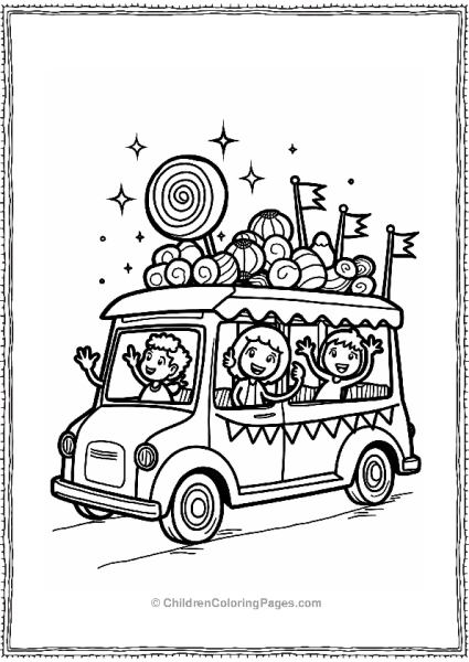 Candy Parade Float With Cheerful Characters Free PDF Printable