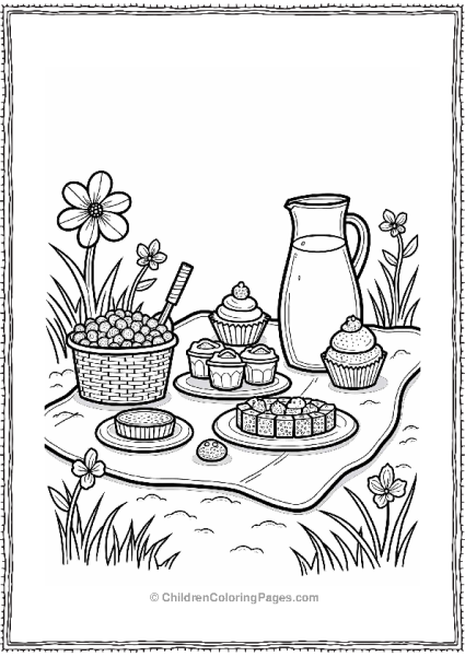 Candy Picnic Scene With Cupcakes And Lemonade Free PDF Printable