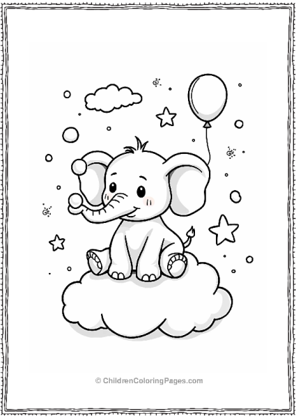 Candyland Elephant Blowing Bubbles On Cotton Candy Cloud Free PDF Printable