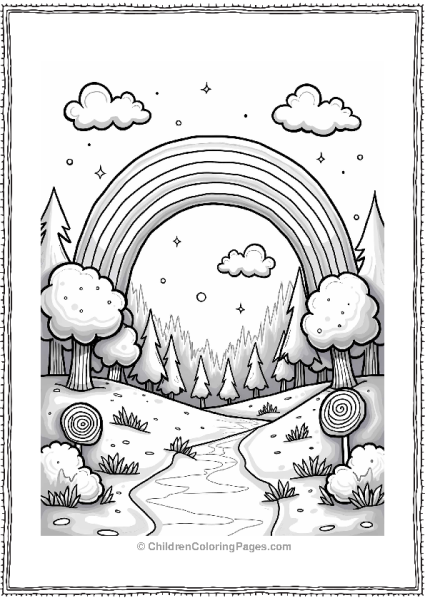 Candyland With Rainbow Over Lollipop Forest Free PDF Printable