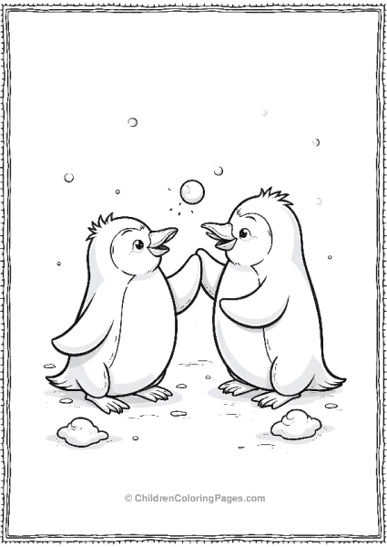 Cartoon Penguins Snowball Fight Free PDF Printable