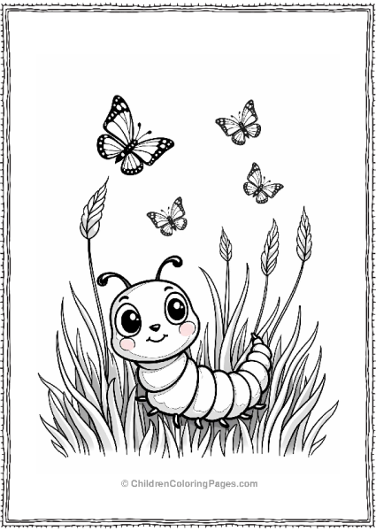 Caterpillar Among Grass And Butterflies Free PDF Printable