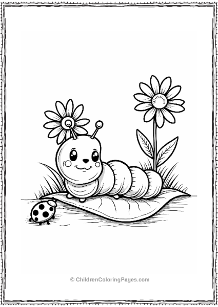 Caterpillar And Ladybug On A Leaf Free PDF Printable