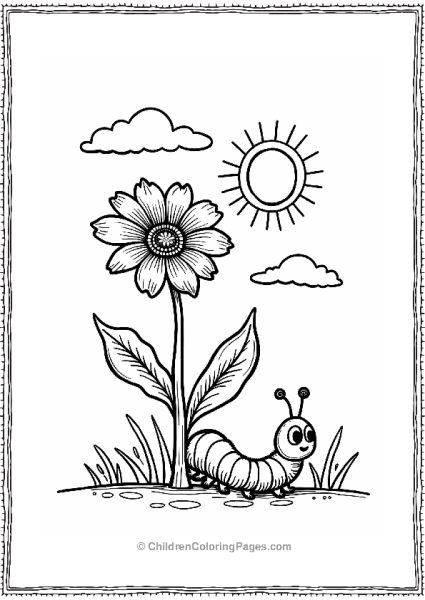 Caterpillar Behind A Flower Free PDF Printable