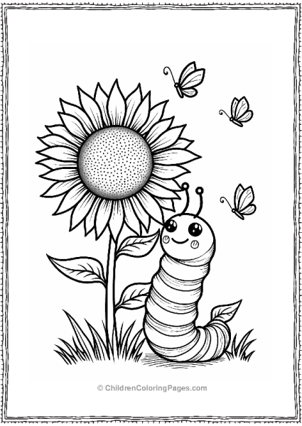 Caterpillar Behind A Sunflower Free PDF Printable