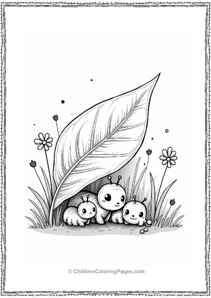 Caterpillar Family Under A Leaf Free PDF Printable