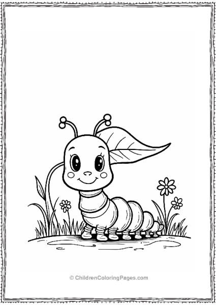 Caterpillar Hiding Under A Leaf Free PDF Printable