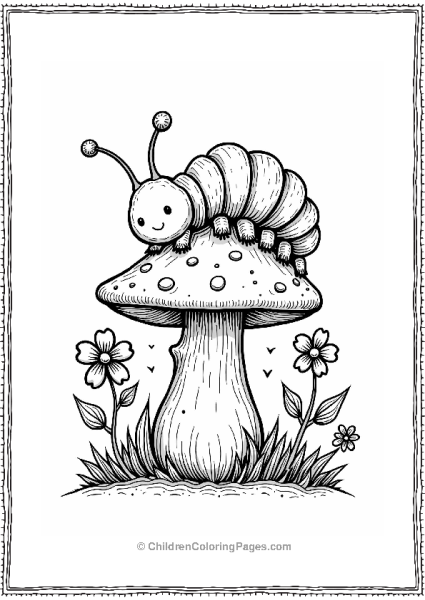 Caterpillar On A Colorful Mushroom Free PDF Printable