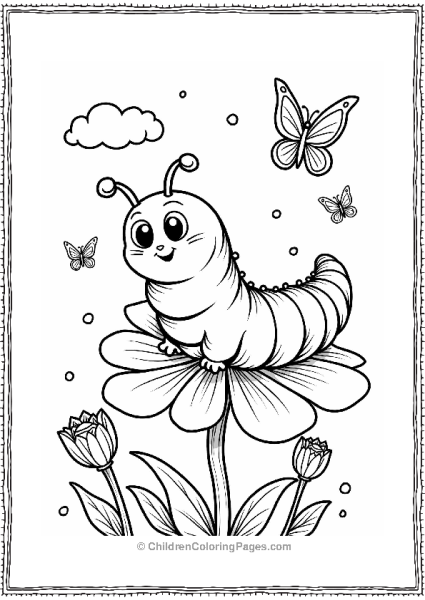 Caterpillar On A Flower With Butterflies Free PDF Printable