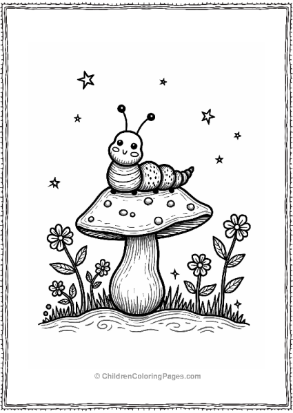 Caterpillar On A Mushroom In The Garden Free PDF Printable