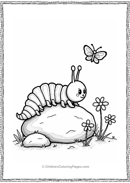 Caterpillar On A Rock With Flowers Free PDF Printable