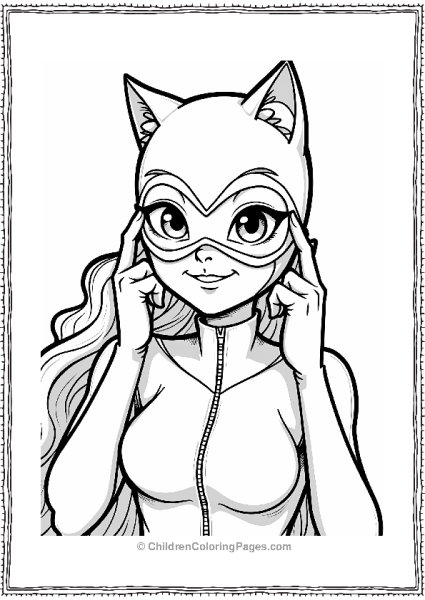 Catwoman Adjusting Her Mask Free PDF Printable