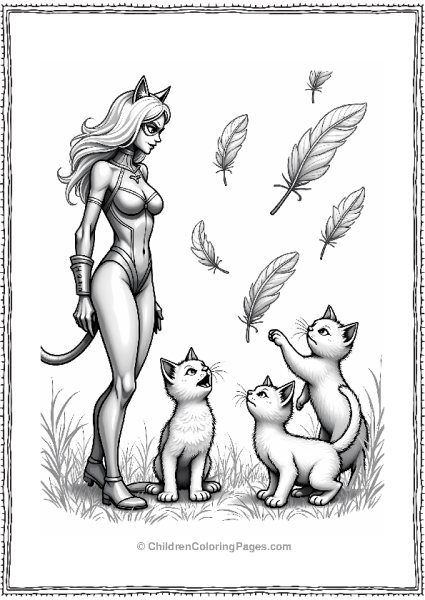 Catwoman And Kittens With Feathers Free PDF Printable