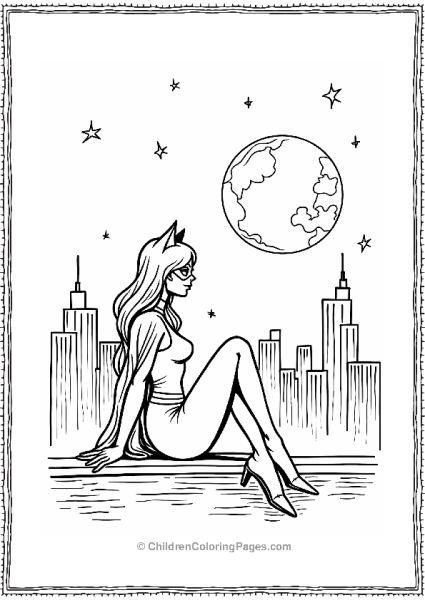 Catwoman Gazing At The Moon Free PDF Printable