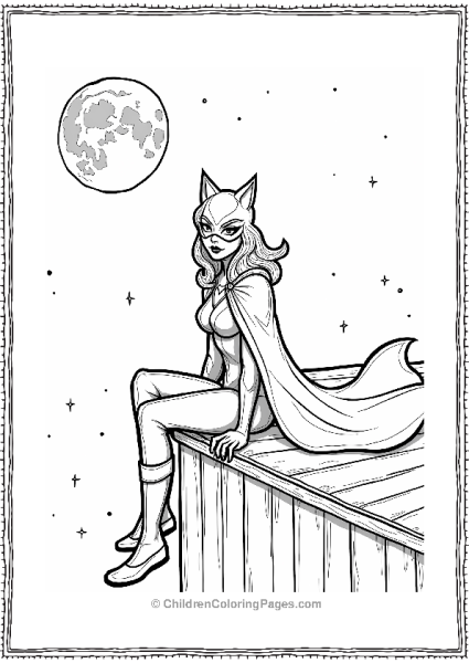 Catwoman On A Moonlit Rooftop Free PDF Printable