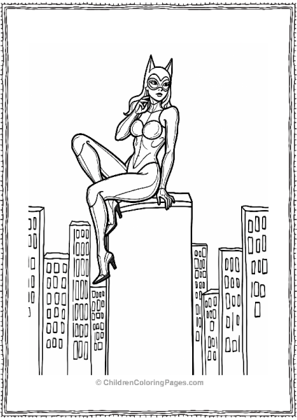 Catwoman Perched Over City Skyline Free PDF Printable