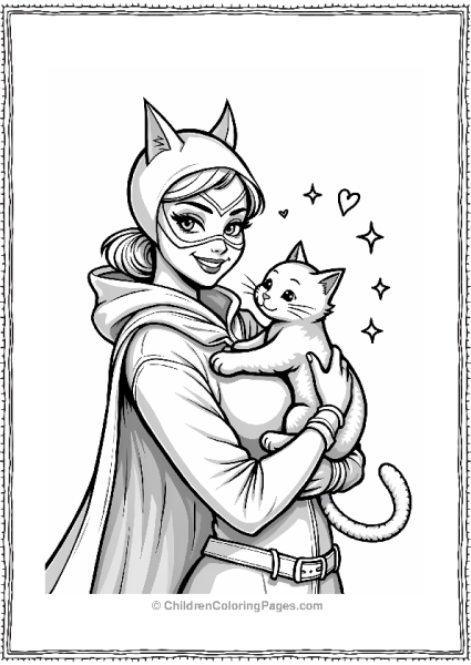 Catwoman With Her Adorable Cat Free PDF Printable