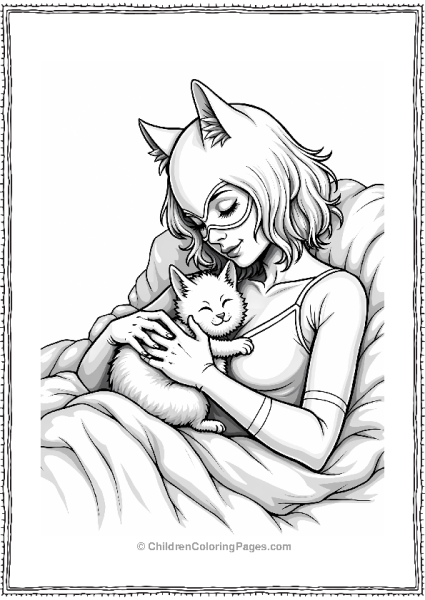 Catwoman With Sleeping Kitten Free PDF Printable