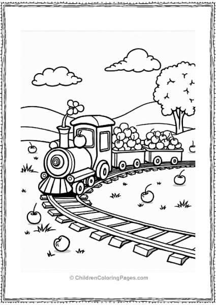 Charming Cherry Train In A Cherry Landscape Free PDF Printable