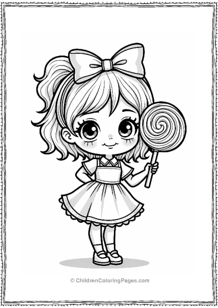 Charming Lollipop Girl In Front Of Candy Shop Free PDF Printable