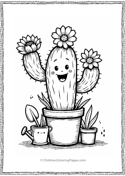 Cheerful Cactus In A Vintage Pot Free PDF Printable