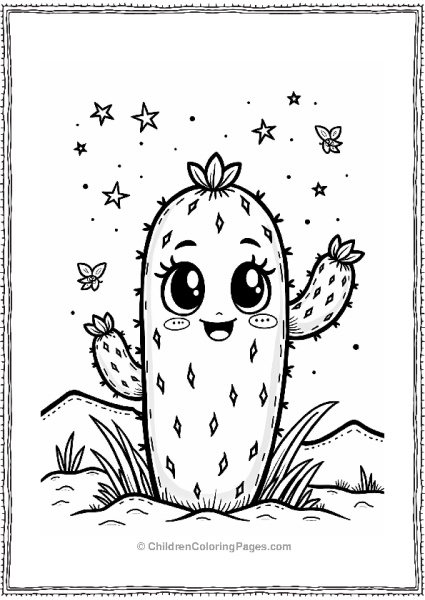 Cheerful Cactus With Fireflies Free PDF Printable