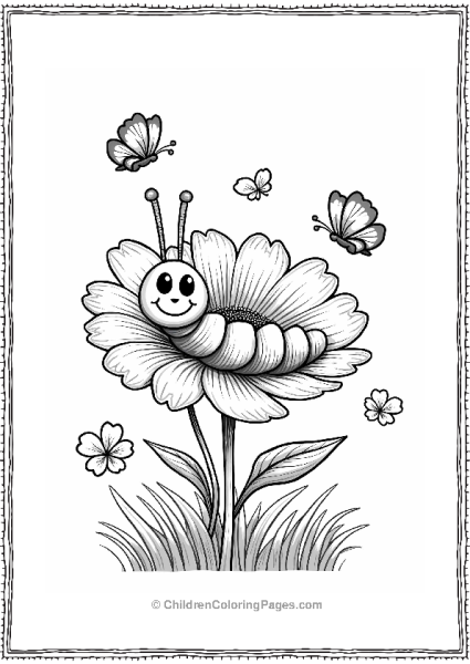 Cheerful Caterpillar On A Flower Petal Free PDF Printable