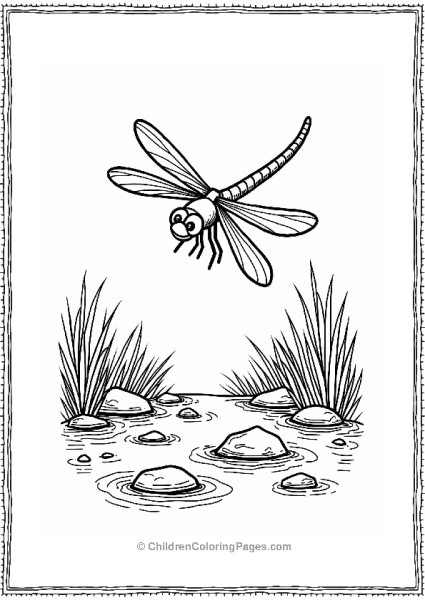 Cheerful Dragonfly Above A Bubbling Brook Free PDF Printable