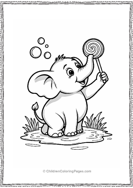 Cheerful Elephant With Lollipop Free PDF Printable