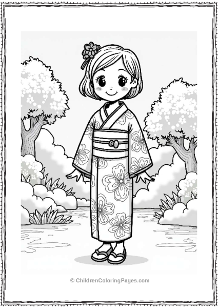 Cheerful Girl In Colorful Kimono Free PDF Printable