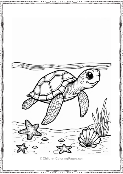 Cheerful Sea Turtle Underwater Scene Free PDF Printable