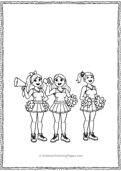 Cheerleaders Leading A Chant With A Megaphone At A Basketball Game Free PDF Printable