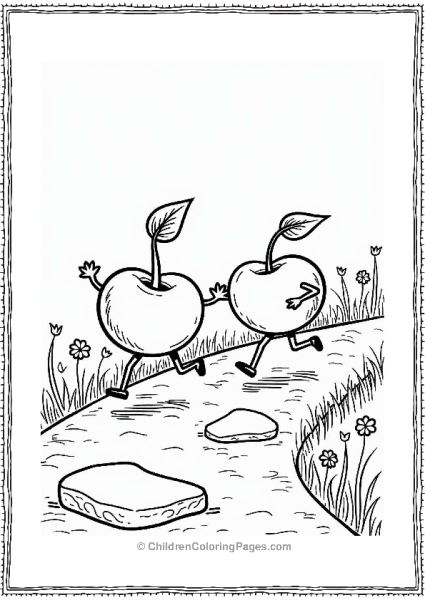 Cherries Skipping On A Path Free PDF Printable