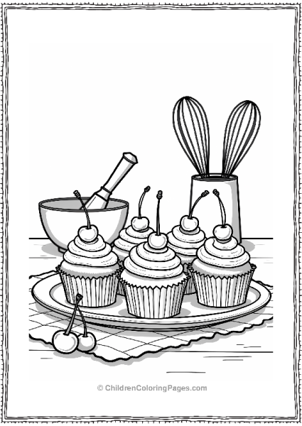 Cherry Cupcakes On A Kitchen Table Free PDF Printable