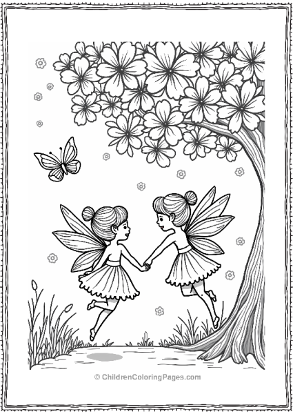 Cherry Fairies Dancing Around A Blossom Free PDF Printable