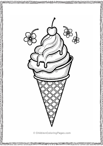 Cherry Ice Cream Cone With Blossoms Free PDF Printable