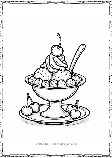 Cherry Ice Cream Sundae Illustration Free PDF Printable