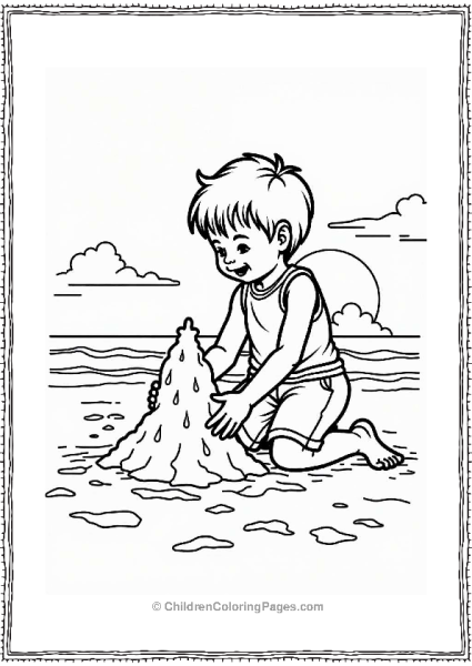 Child Building Sandcastle At Sunset Free PDF Printable