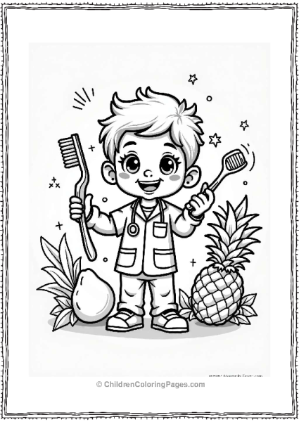 Child Dentist With Tropical Fruits Free PDF Printable