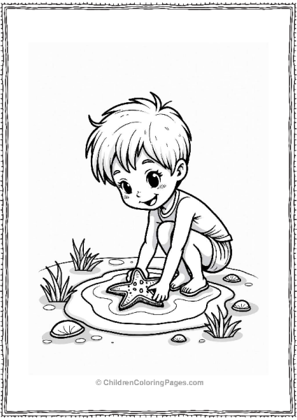 Child Discovering A Starfish By The Beach Free PDF Printable