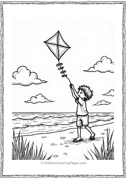 Child Flying Kite On The Beach Free PDF Printable