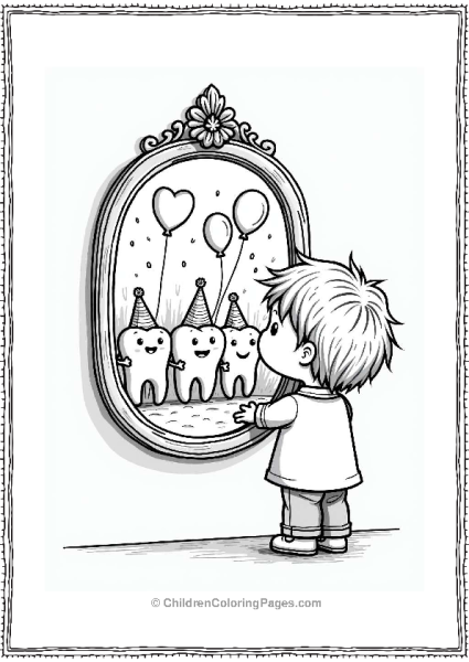 Child Peeking Into Magical Dental Mirror Free PDF Printable