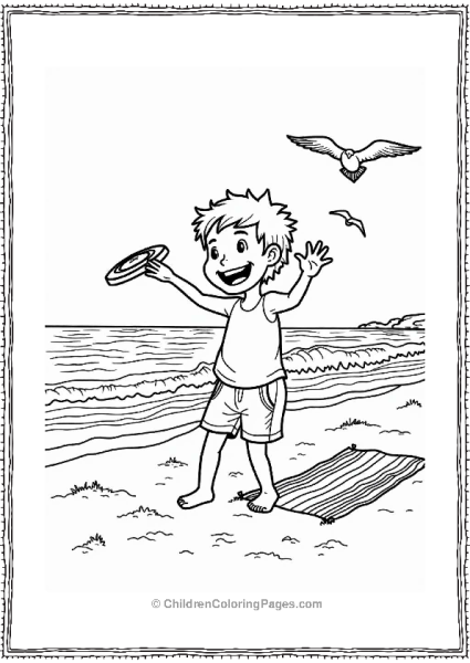 Child Playing Frisbee On The Beach Free PDF Printable