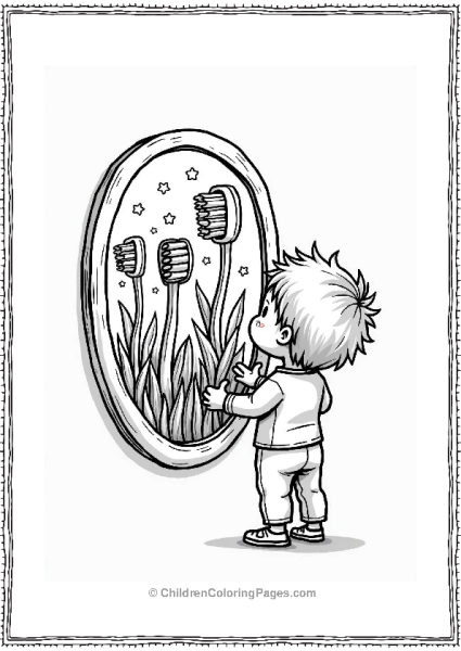 Child With Magical Dental Mirror And Toothbrush Garden Free PDF Printable