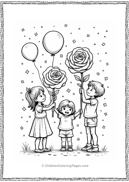 Children Celebrating With Roses And Balloons Free PDF Printable