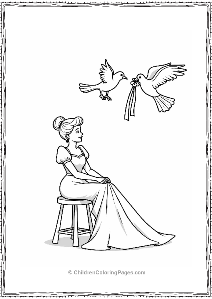 Cinderella With Birds Preparing Her Dress Free PDF Printable