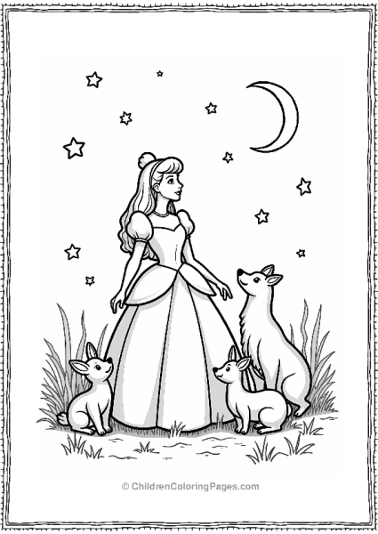 Cinderella With Her Animal Friends Under The Stars Free PDF Printable