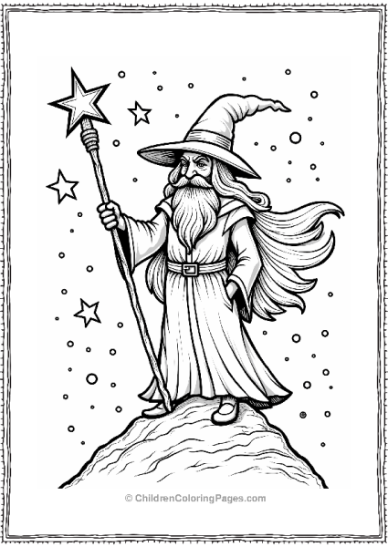 Cosmic Wizard With Magic Staff Free PDF Printable